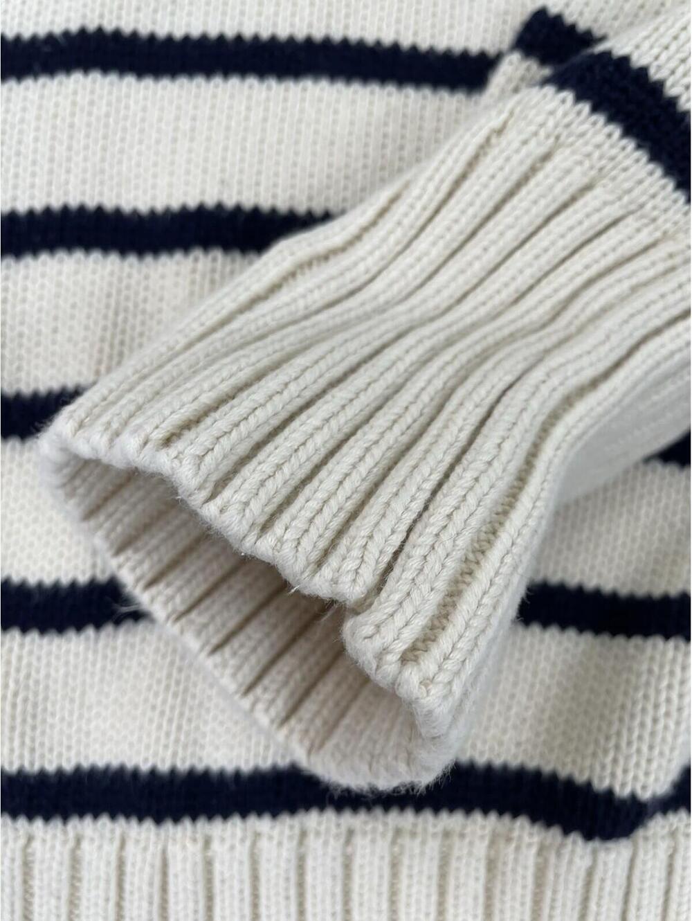 Brandy Melville Brianna Sweater Cream Navy Blue Striped Cotton Beach Nautical OS - Picture 7 of 10